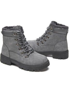 Cozy Fur-Lined Winter Snow Boots for Women | Non-Slip Leather Combat Ankle Boots